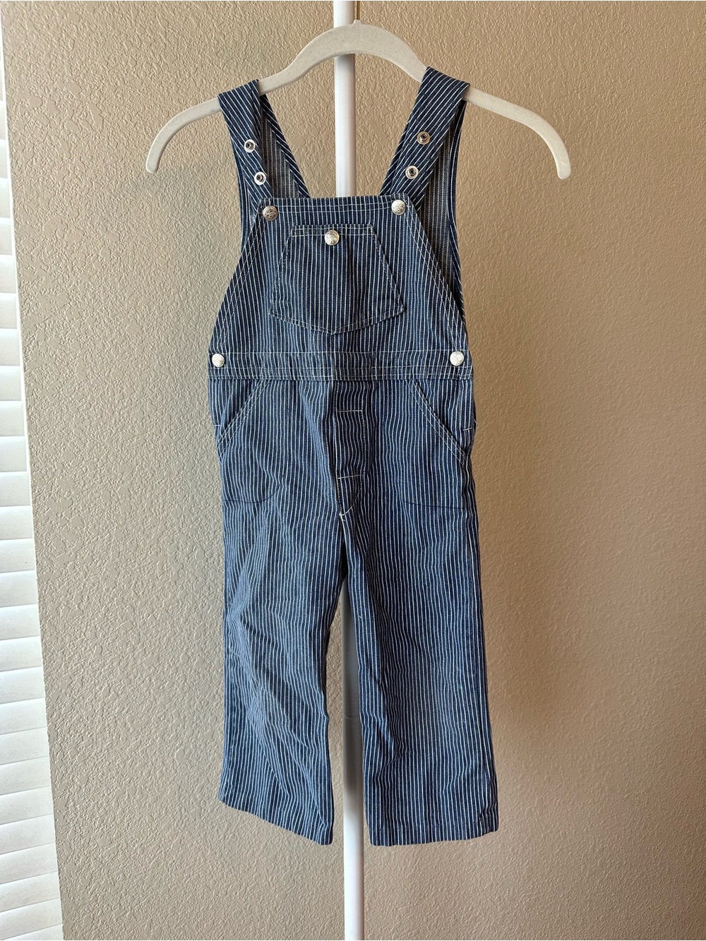 Vintage 1980s Alber children’s hickory stripe denim overalls size 4